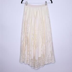 POOKIE & SEBASTIAN Lace Overlay Midi Skirt Ivory Draped Asymmetric Women's S